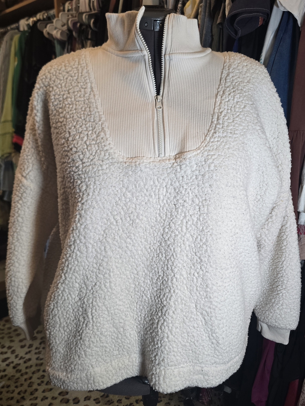 aerie Cream Sherpa Half-Zip Pullover Jacket